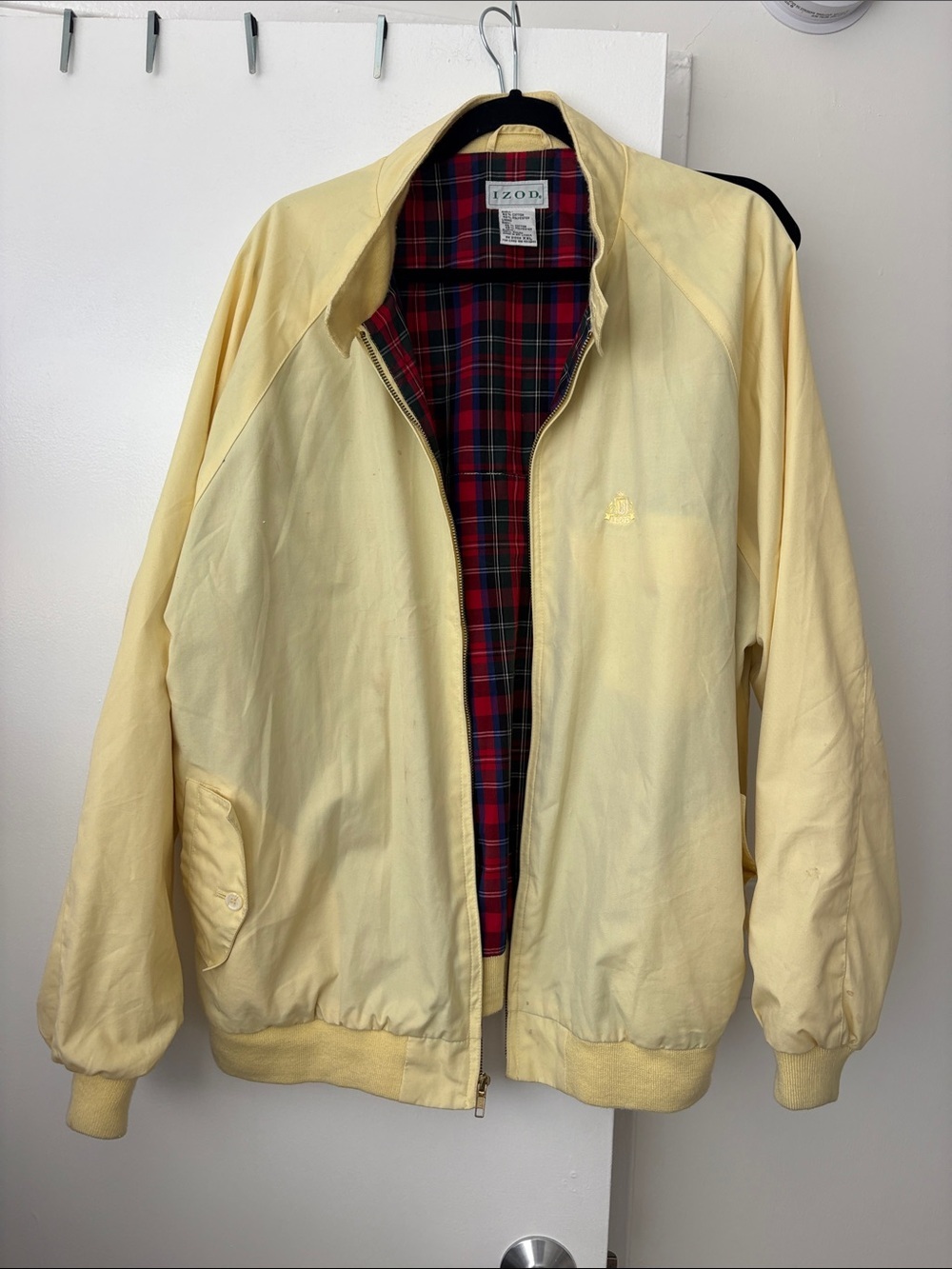 Izod Pale Yellow Bomber Jacket with Tartan Lining